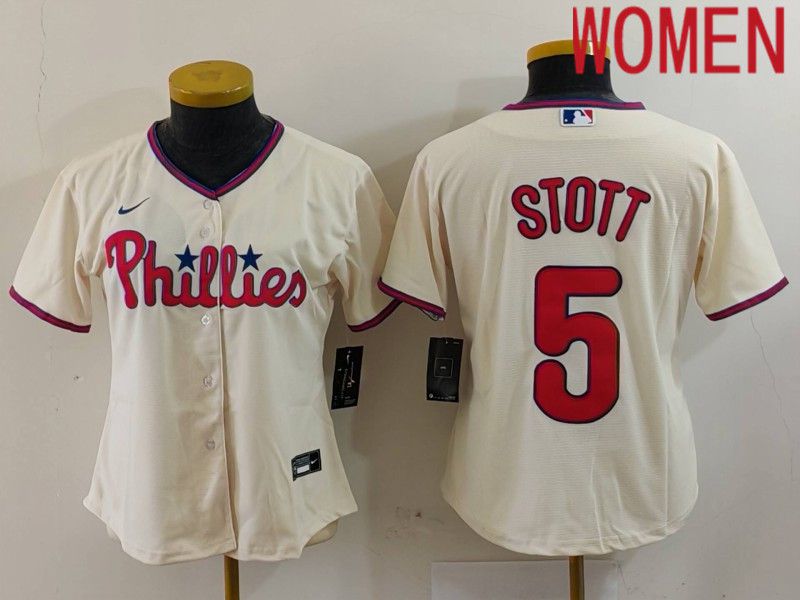 Women Philadelphia Phillies #5 Stott Cream Game 2024 Nike MLB Jersey style 1